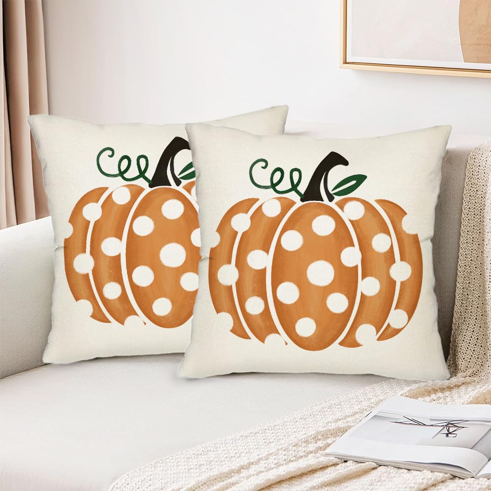 MAZSHTTD Fall Pillow Covers 18x18 Inch Polka Dots Pumpkin Outdoor Decorative Throw Pillow Covers for Fall Thanksgiving Halloween Home Decor Pillows Pillow Covers for Couch Sofa