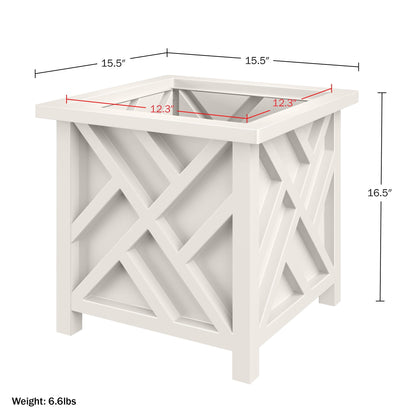 CNEIESD Lattice Planter Box Outdoor, 15.6 Inch Large White Decorative Flower Pot for Garden Patio Balcony