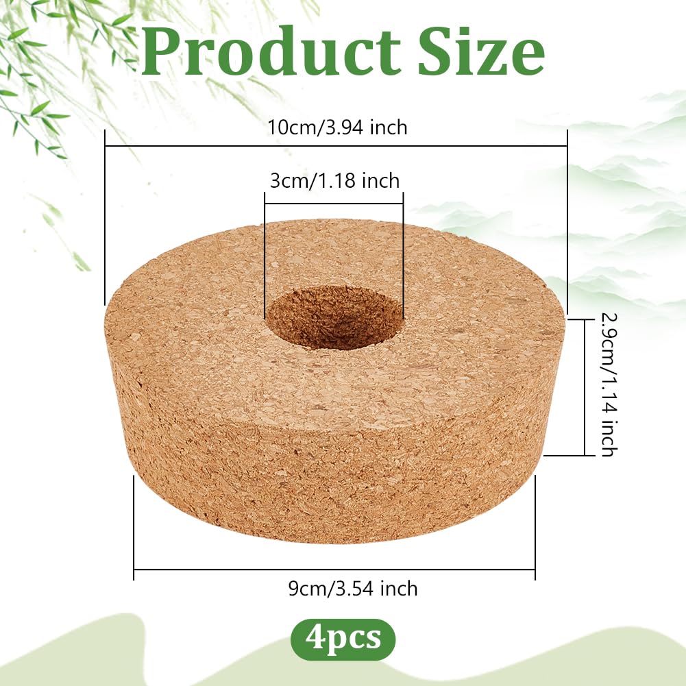 OLYCRAFT 4 Pack Cork Lids for Glass Planters 3.5~3.9 Inch Hydroponic Lids 1.2 Inch Thick Terrarium Cork Covers with 1.2 Inch Hole Natural Cork Stoppers for Hydroponic Plant Propagation Growing Vases