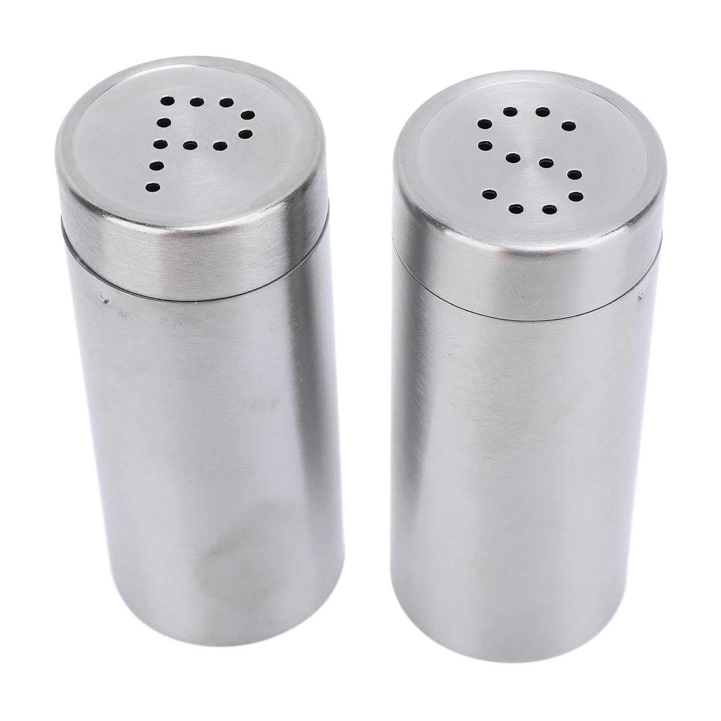 2 Pack Salt and Pepper Shakers Set, Stainless Steel Salt Pepper Shaker Seasoning Bottles with Perforated "S" and "P" Caps, Dining Table Silver Shakers for Home Cooking Restaurants Bar BBQ
