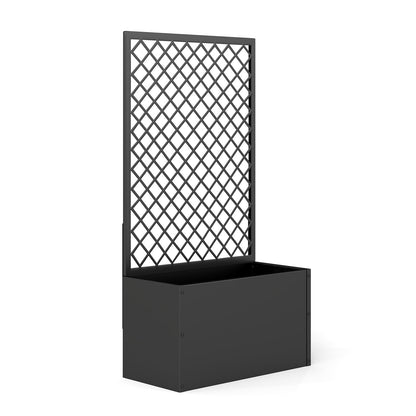 kinbor Planter with Trellis - Metal Planter Boxes Outdoor, Raised Garden Bed with Lattice Trellis for Climbing Plants, Black Flower Boxes Outdoor