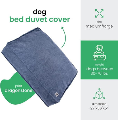 Molly Mutt Dragonstone Dog Bed Duvet Cover, GOTS-Certified 100% Cotton Canvas Cover for Dog, Puppy, or Cat Bed, Durable, Washable, and Free of Harmful Chemicals, Medium/Large, 27"x36"x5", Blue