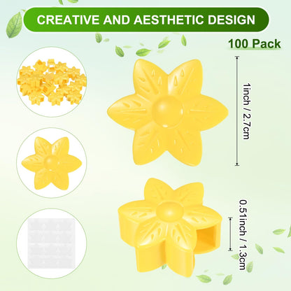 M METERXITY 100 Pack Plant Wall Clips, Self-Adhesive Plant Climbing Wall Clips Fixer with Acrylic Adhesive Sticker for Vine Support/Indoor/Outdoor Decor [Plum Blossom-Yellow]