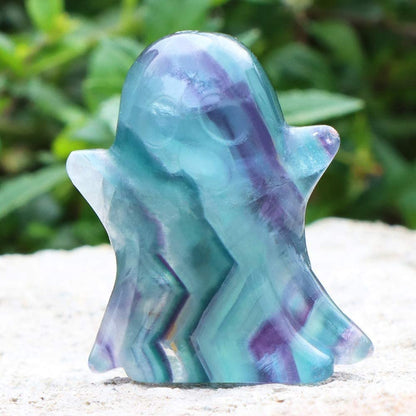 Artistone Rainbow Fluorite Crystal Ghost Statue 2.0 inch Ghost Figurine Natural Hand Carved Gemstone Statue Halloween Carnival