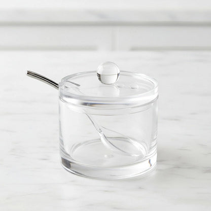 J&M DESIGN Sugar Bowl With Lid And Spoon, 8 oz Airtight Container, Clear Acrylic Sugar Jar Holder for Coffee Bar, Tea and Baking
