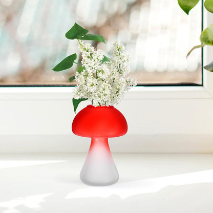 Yardenfun Mushroom Shaped Glass Vase Planter Crimson Desktop Flowerpot Hydroponic Plant Container Decorative Home Garden Terrarium
