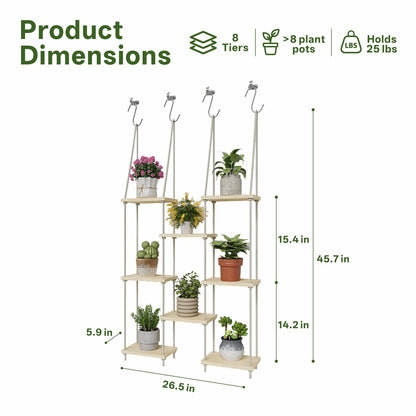 Drconox Window Plant Shelves 8-Tier Hanging Plant Shelves for Indoor Window Shelf for Plants Wall Mounted Window Sill Plant Shelf Living Room Garden Boho Decor