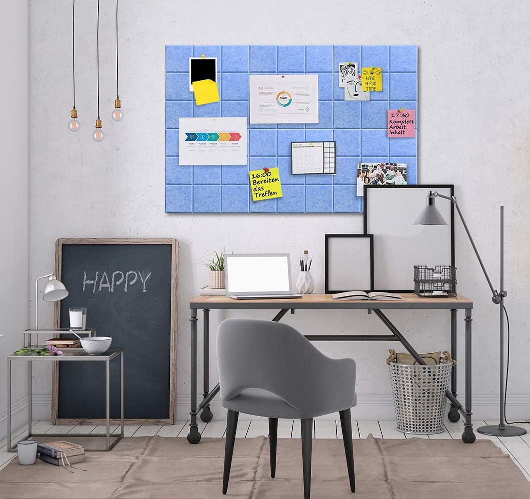 Uoisaiko Large Cork Board Felt Board Tiles for Walls with 30 Push Pins, 11.8"x11.8" Pack of 6 Pin Board Notice Boards for Home Office Kitchen, Bulletin Board Wall Tiles for Photos Memos