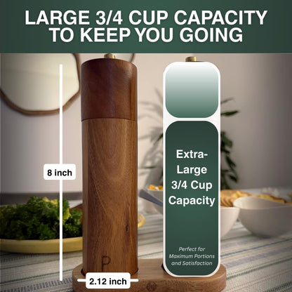 N Nelit Wooden Salt and Pepper Grinder Set: 8 Inch Refillable Acacia Salt & Pepper Mills with Adjustable Ceramic Grinder, Manual Spice Grinder for Customized Coarseness, Gift for Father's Day