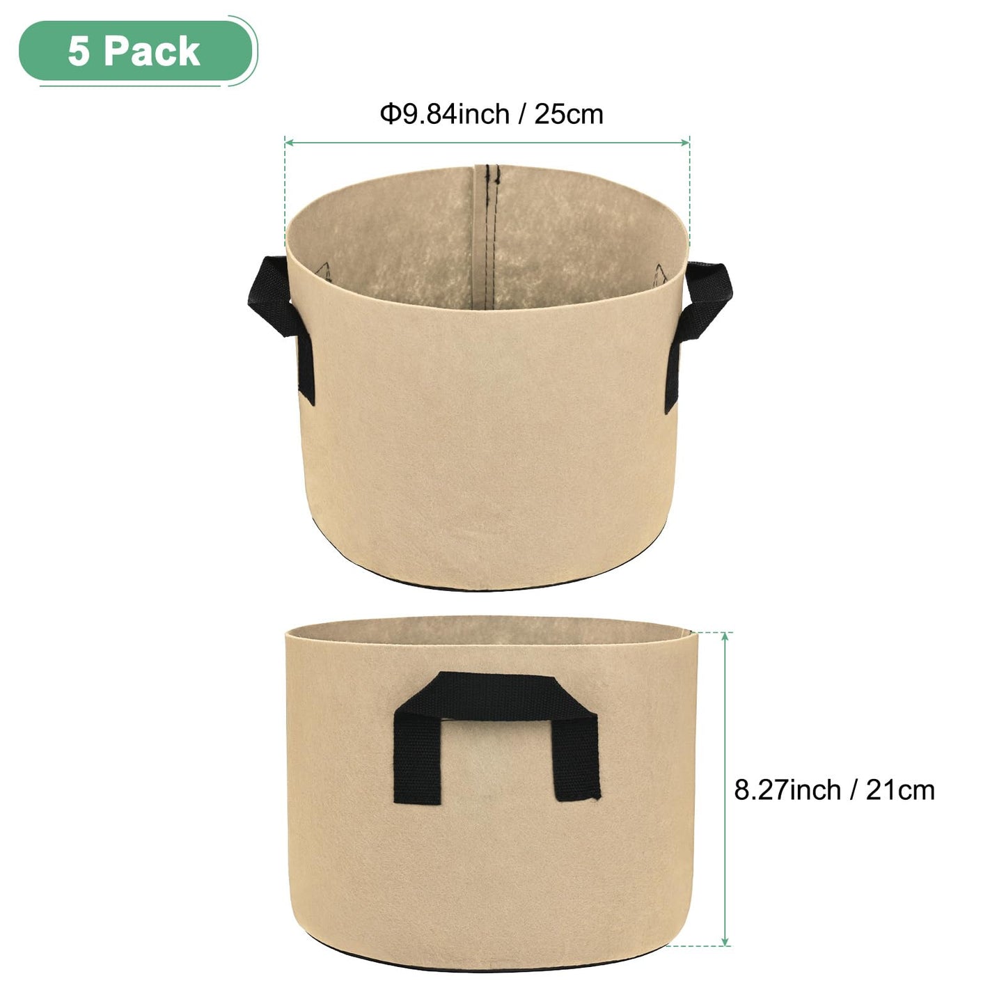 M METERXITY 5-Pack Plant Grow Bags 3 Gallon Grow Bags 300G Thickened Fabric Pots with Durable Handles Plant Garden Grow Pots for Fruits/Vegetables/Flowers/Plants [Khaki]