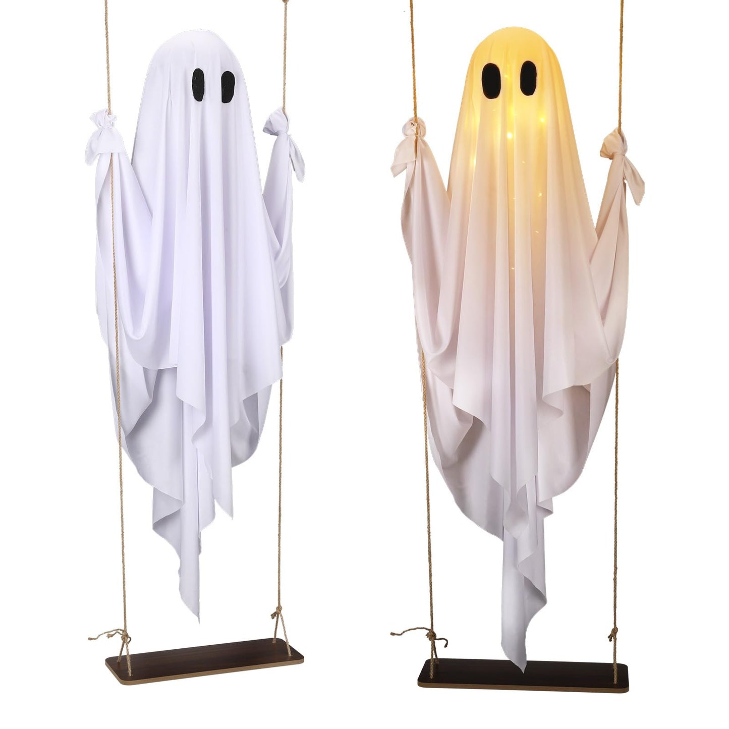 Yywsya Halloween Decorations Outdoor Large Hanging Swing Ghost with String Lights Remote Control Halloween Swinging Ghost Decor for Tree Porch Yard Garden Lawn