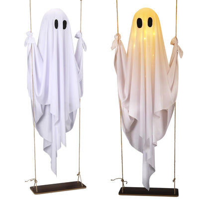 Yywsya Halloween Decorations Outdoor Large Hanging Swing Ghost with String Lights Remote Control Halloween Swinging Ghost Decor for Tree Porch Yard Garden Lawn