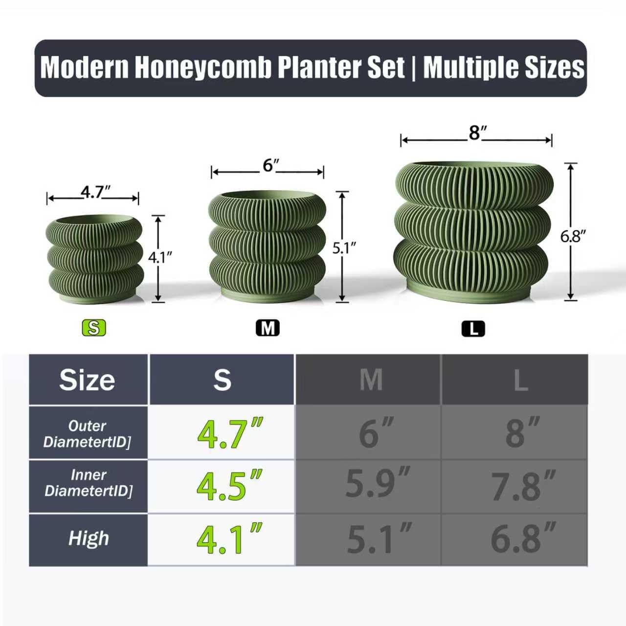 Fabix 4.7" 3D Printed Plant Pots - Unique Bubble Ring Modern Planters for Indoor Plants, Durableo-Friendly PLA Flower Pots with Drainage for Succulents, Cactus, Home Office Décor.(Military Green)