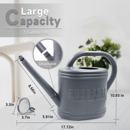Watering Can for Indoor & Outdoor Plants, Plant Watering Can with Stainless Steel Shower Head, 1 Gallon Plastic Watering Can for Garden, Flowers, Vegetable, Greenhouse