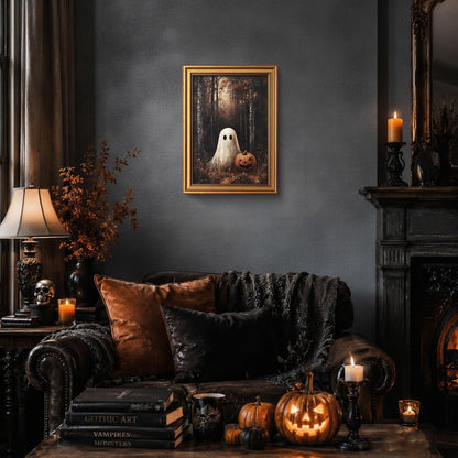 YHCTHT Gold Framed Halloween Wall Art, Ghosts Pumpkin Pictures Wall Decor