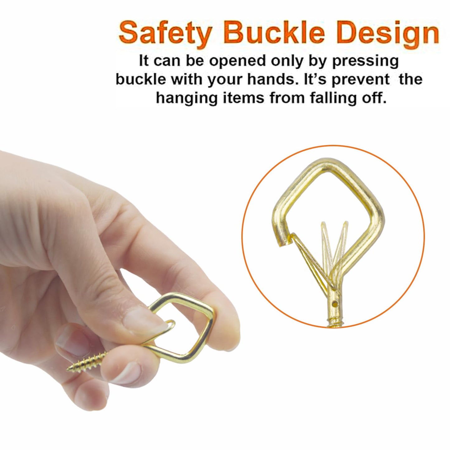 Sexoeie 35PCS Eye Screw Hooks for Hanging Heavy Duty with Safety Buckle.Metal Ceiling Hooks for Hanging Plants,Cup,Wind Chime,Bird Feeders,String Lights at Indoor&Outdoor,2.36 Inches Gold