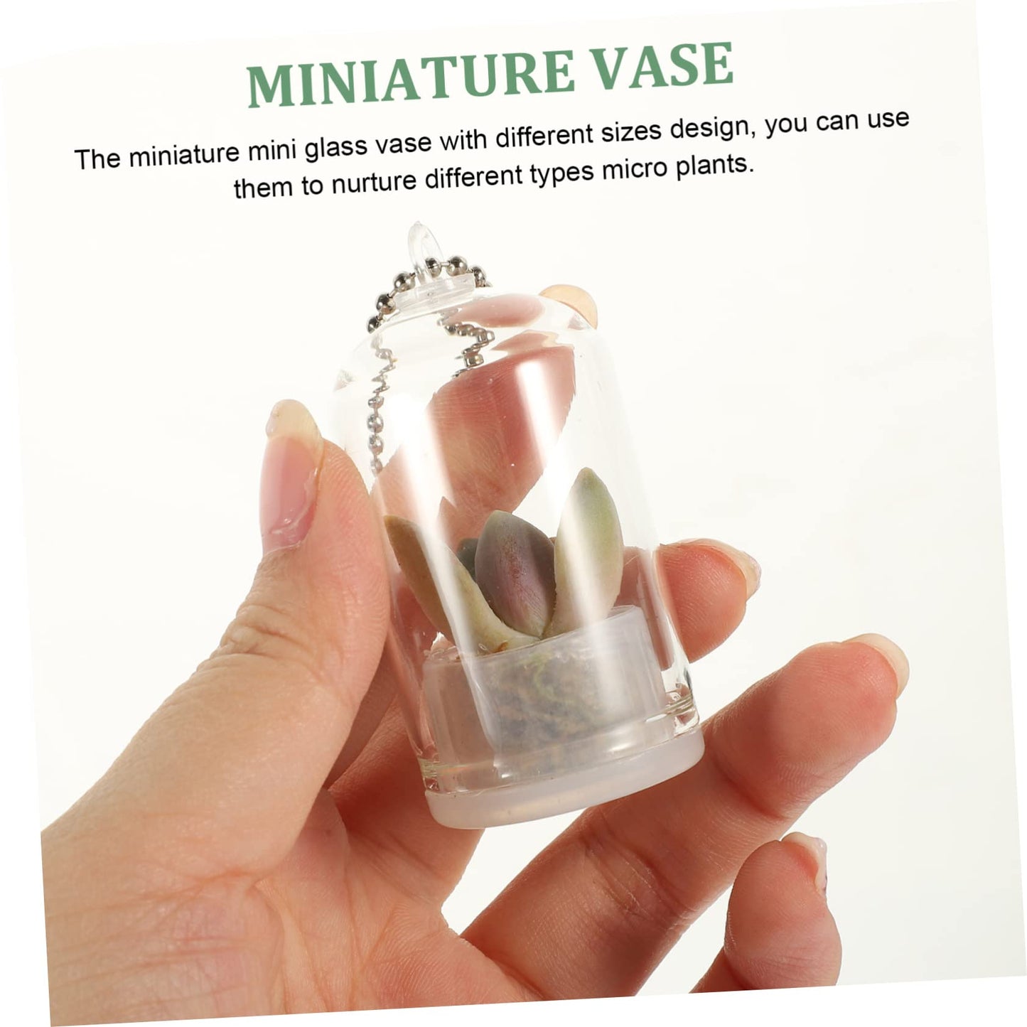 POPETPOP 6pcs Miniature Glass Container Keychain Artistic Hanging Terrarium for Air Plants Succulents Decorative Pendant