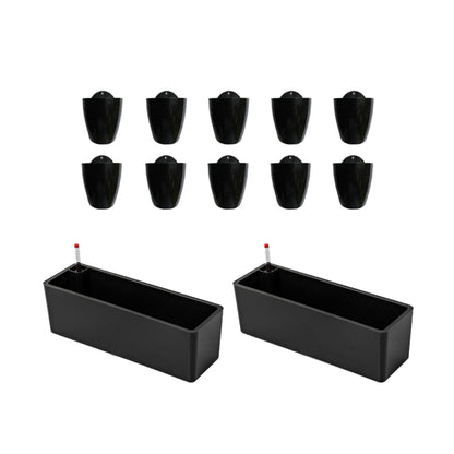 LaLaGreen Bundle- 2-Pack, 16 Inch Rectangular Self Watering Planter + 10-Pack, 5 Inch Black Self Watering Plastic Pot Decorative Eco Living Wall Mount Hanging Garden Windowsill Herb Boxes Indoor Home