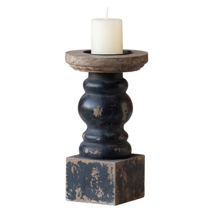 Wooden Black Candle Holder, Decorative Candle Holders for Table, Rustic Pillar Candle Holder, Table Centerpieces for Dining Room, Shabby Chic Candlestick, Home Decor (3.9" x 3.9" x 7.1")