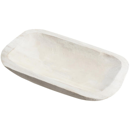Xaatren Large Wooden Dough Bowl Decorative Wooden Bowl Rustic Long Dough Bowls Decor for Farmhouse Home Dining Table Centerpiece Living Room Kitchen Decorations(10 x 6 Inch,White)