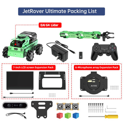 HIWONDER Robot Car with ChatGPT Large AI Model ROS2 ROS1 Education Lidar SLAM Mapping Navigation AI Vision 6DOF Robotic Arm Voice Control Smart Sorting, JetRover Ultimate Kit & Jetson Orin NX 16GB