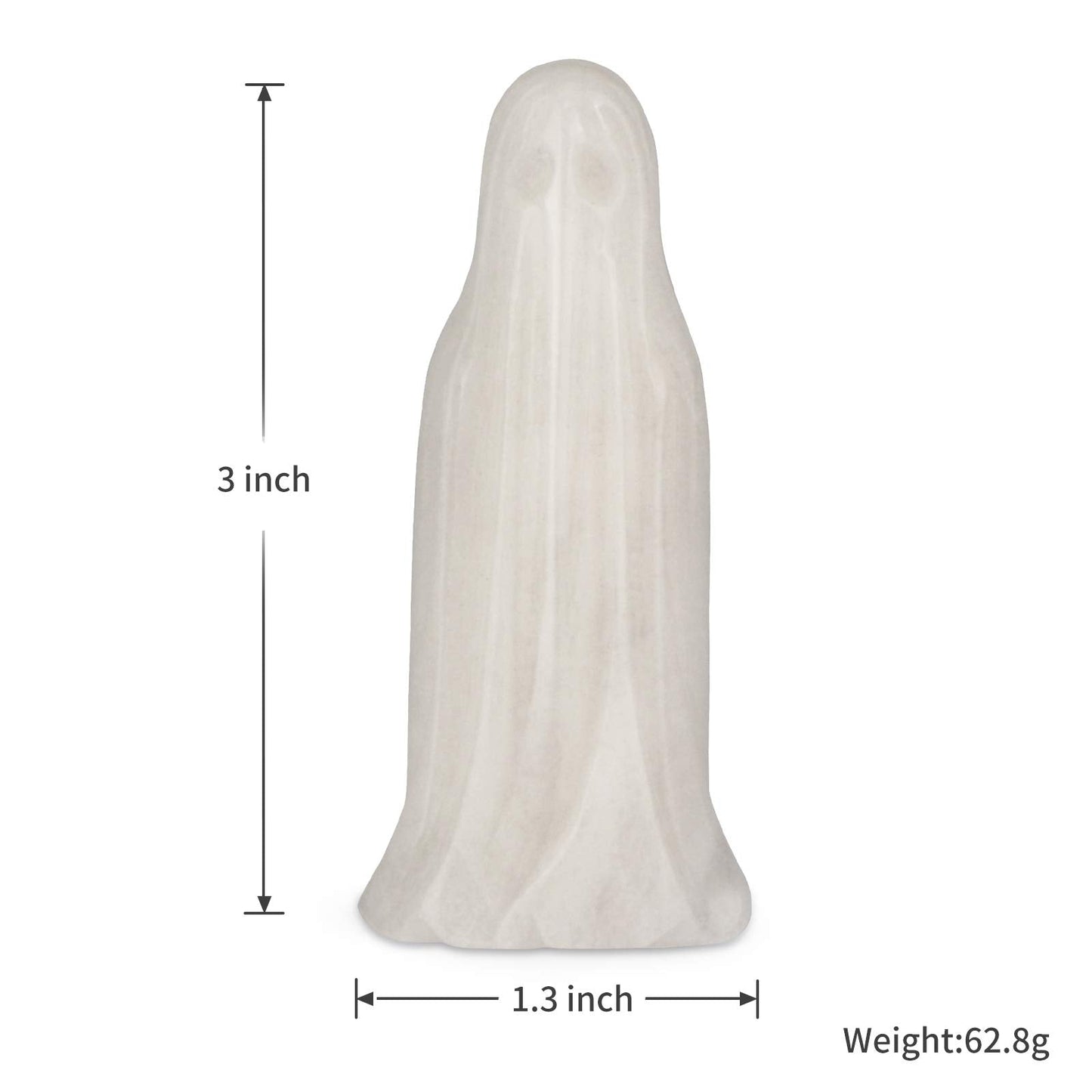 Artistone 3.0" White Jade Crystal Halloween Ghost Statue, Hand Carved Gemstone Ghost Figurine Healing Stone Sculpture for Carnival Party, Home, Office Decor