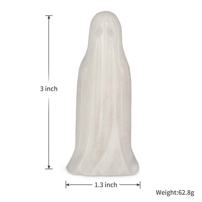 Artistone 3.0" White Jade Crystal Halloween Ghost Statue, Hand Carved Gemstone Ghost Figurine Healing Stone Sculpture for Carnival Party, Home, Office Decor