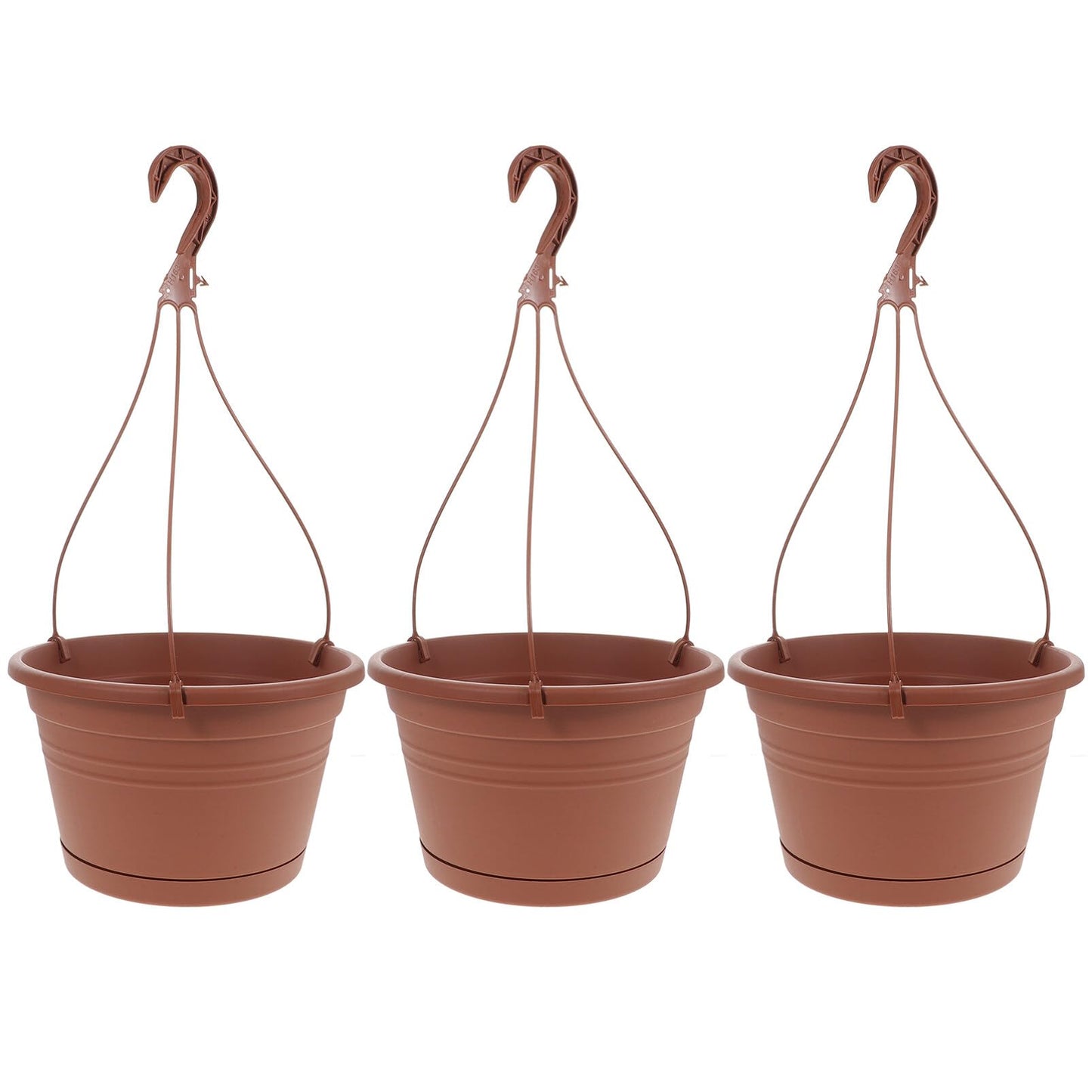 BESTonZON 3Pcs Hanging Planters for Indoor Plants, 10 Inch Plastic Flower Pots with Drainage Tray and Hooks, Large Outdoor Plant Basket Macetas Colgantes para Exterior