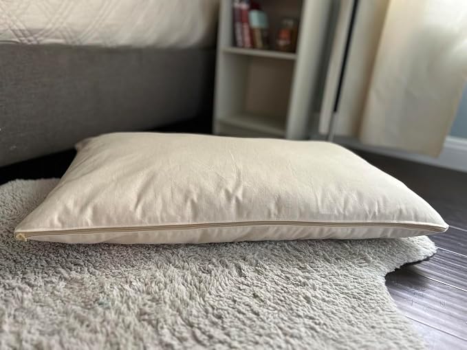 Natural Cotton Canvas Dog Bed – Raw Cotton Filled Pet Cushion Insert, Breathable Eco-Friendly Dog Mattress, Durable Washable Cover with Zipper (Natural, Medium 42"x29"x4")