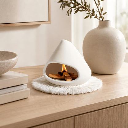 AKAGUIES Palo Santo Holder Burner, Mini Chiminea Palo Santo Burner with Handmade Heat Insulated Mat, Dust Brush, Metal Tweezer, Ceramic Palo Santo Holder for Smudging, Meditation, Yoga.