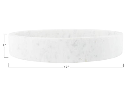 Creative Co-Op Minimalist Round Carved Marble Tray or Charcuterie Board, White, 12"