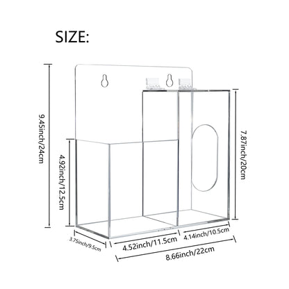 Koemehr Mask Dispenser and Hand Sanitizer Acrylic Mask Storage Box Holder Stand Wall Mount or Countertop，Hygiene Station with 2 Compartment Clear Box for Home，Office，Car