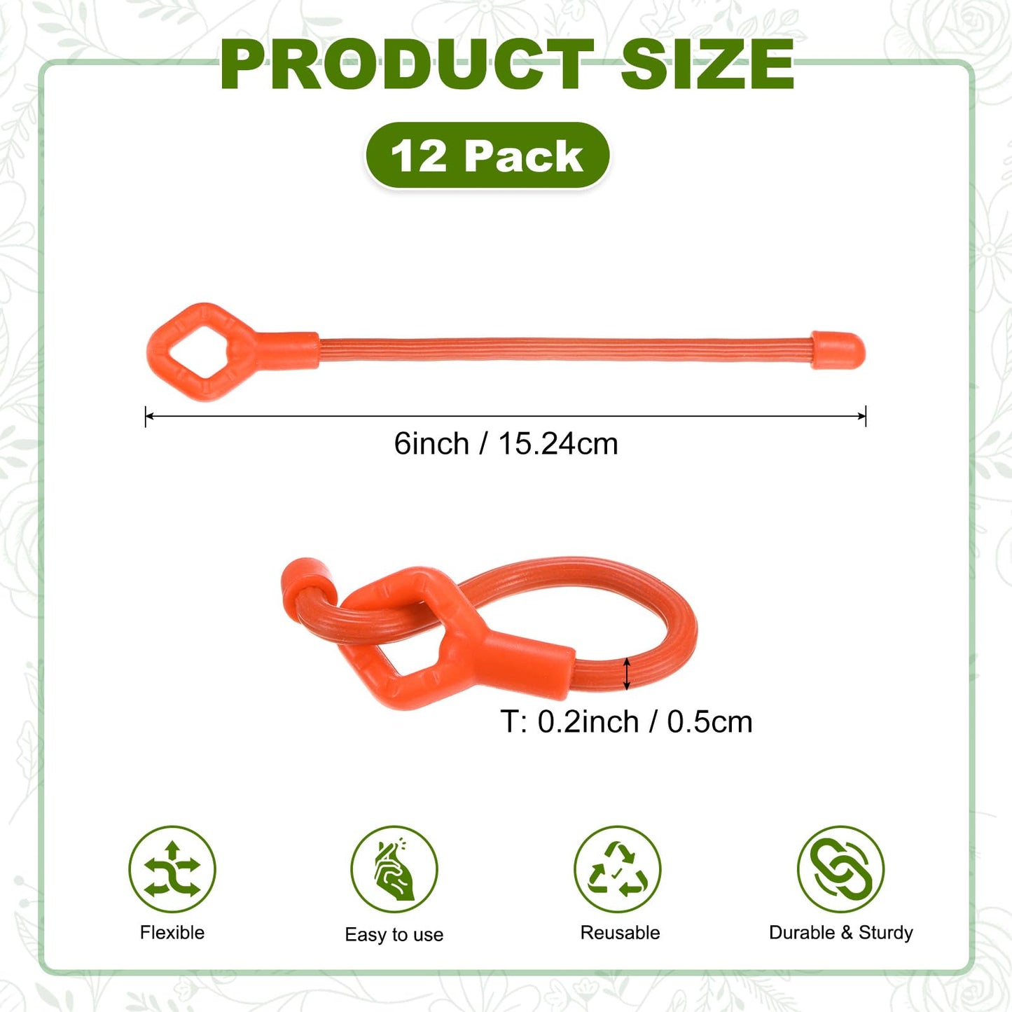 M METERXITY 12-Pack Adjustable Plant Ties, 6inch/15.24cm Silicone Flexible Multi-Function Sturdy Garden Twist Tie for Plant Support/Tree/Shrub/Vine, Reusable Support Twine [Orange]