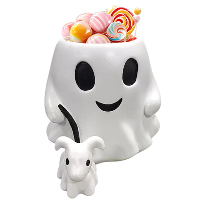 Dvehdbay Halloween Ghost Walking Dog - White Ghost Bucket, Ghost Planter, Ghost Bucket Vase, Halloween Ghost Decor with Ghost Walking Dog, Ghost Candy Bowl Bucket for Home Decor, Outdoor Decoration