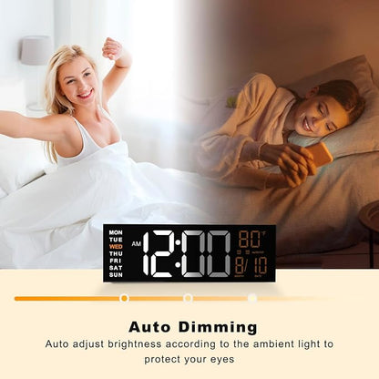 JALL 16" Large Digital Wall Clock with Remote, Big LED for Seniors, Auto Dimming, 8 RGB Colors, Night Light, Count Down Timer, Alarm, DST, Temperature for Living Room, Back to School Classroom