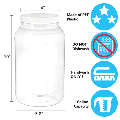 ZOOFOX 2 Pack Plastic Jars with Lids, 1 Gallon Wide Mouth Storage Containers, Empty Plastic Jars for Kitchen & Household Storage of Dry Goods, Peanut, Candy, Noodles