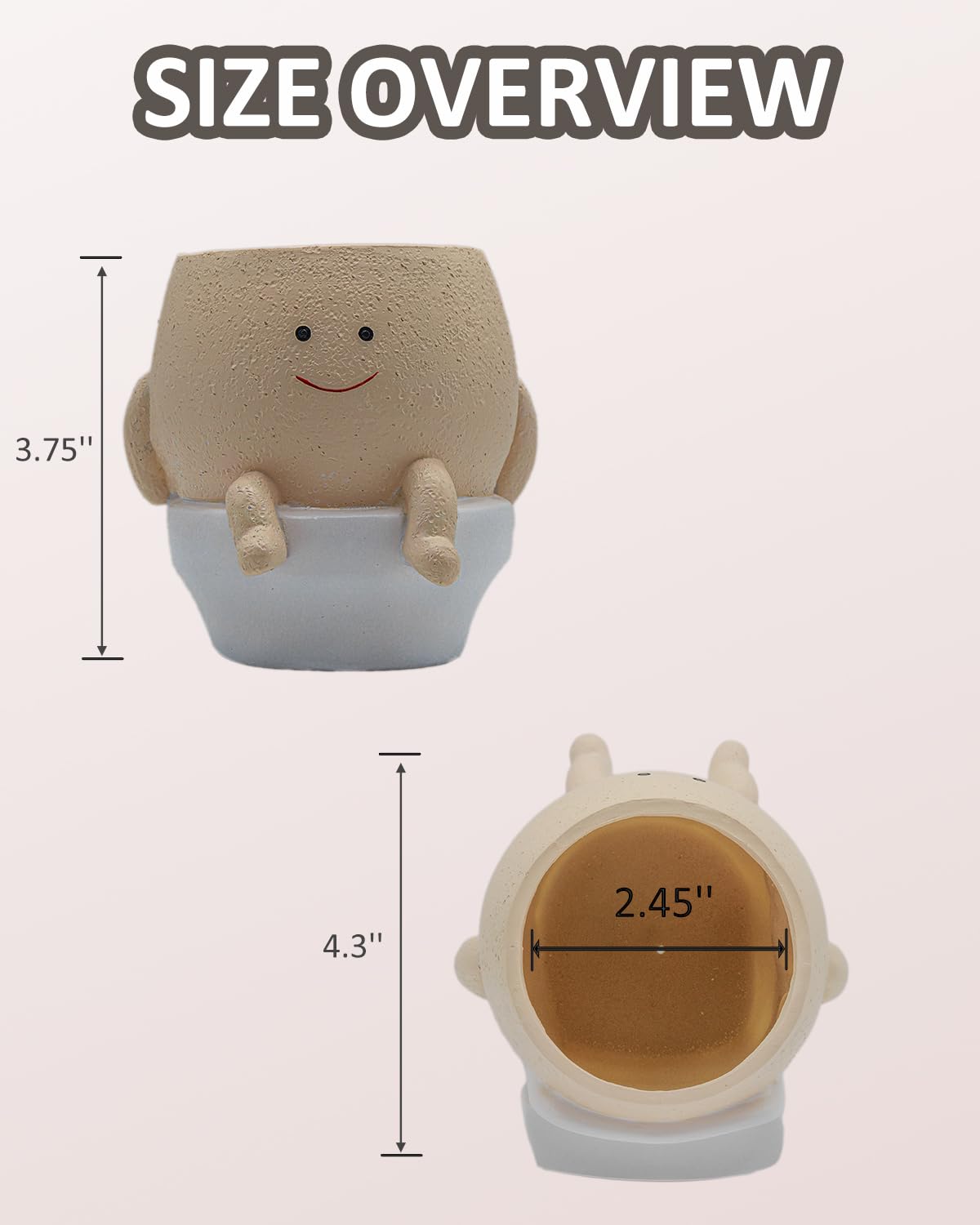 GaloTrek Smily Face Planter Pot Funny Toilet Plant Pots Cute Resin Flower Head Planters Succulent Pots for Indoor Outdoor Plants Unique Bathroom Planter with Drainage Hole (Small)