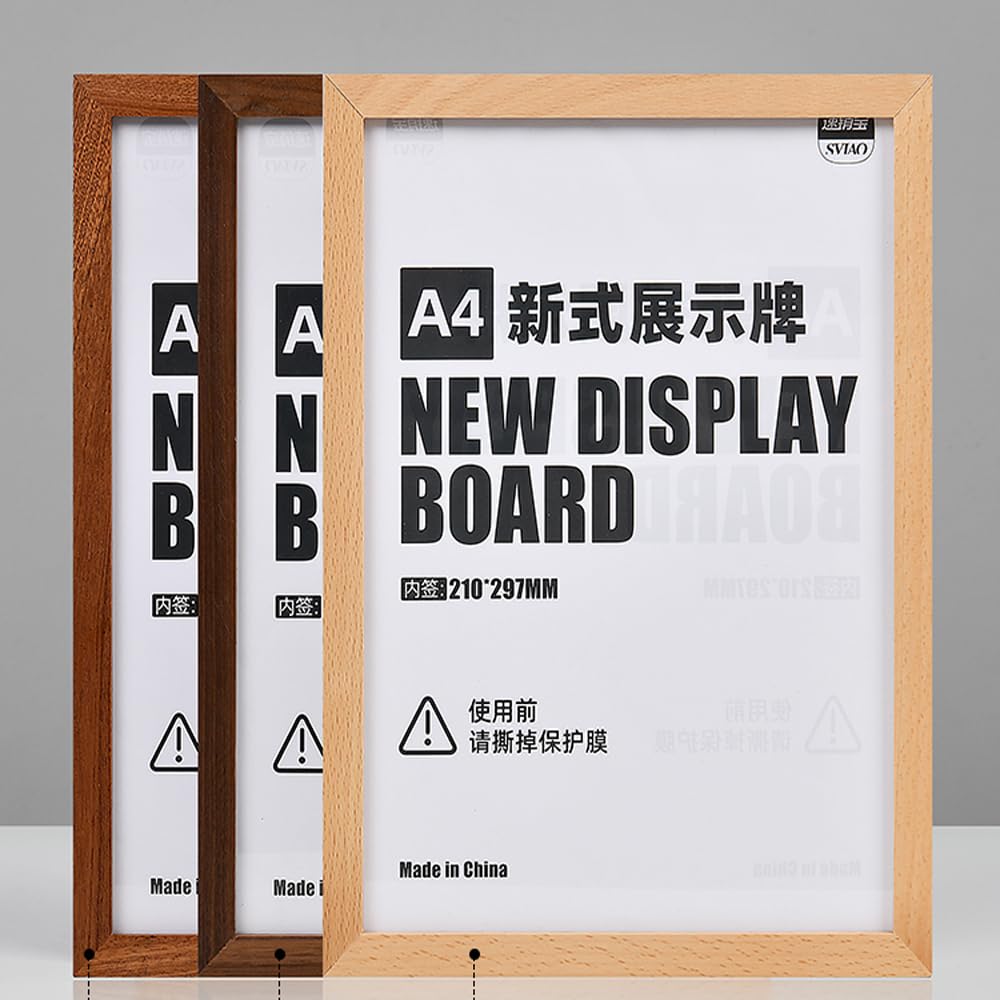 ECKEK Wall Mount Acrylic Sign Holder Self Adhesive Magnetic Display Frame Clear Document Frame for Office, Store, School, Home, Wall Picture Frame (Sapele Wood A4 210×297mm/8.27×11.69inches)