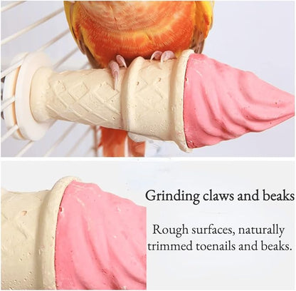 Bird Toy, Bird Cage Chewing Toys, Parrot Perch Stand, Ice Cream Shape Totoro Squirrel Hamster Calcium Teeth Mouth Molar Grinding Stone Parrot Beak Stone Stand Platform (Small)