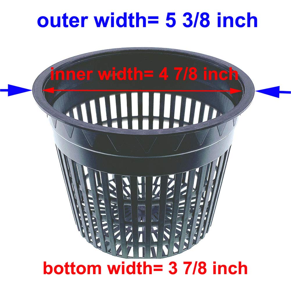 HORTIPOTS 5 Inch Net Pots Raised Center Bottom Mesh Side Round Cup with Free Reflective Top Lids (Pack of 50)
