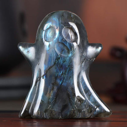 Artistone 2" Crystal Ghost Figurine Natural Labradorite Gemstone Hand Carved Statue for Halloween Decorations Home Deco Desk Decoration