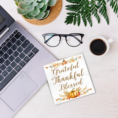 Sixrip Grateful Thankful Blessed Wooden Box Sign, Autumn Halloween Office Desk Decor for Coworker, Fall Pumpkin Wooden Box Sign Plaque for Home Shelf, Thanksgiving Birthday Gifts For Family Friend
