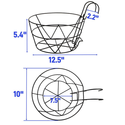 Pumtus 3 Pack Railing Planter Holders, 10'' Round Iron Hanging Fence Pot Basket, Over The Rail Indoor Outdoor Plant Hanger Rack, Black Balcony Flower Stand Shelf for Porch, Railing, Patio, Garden