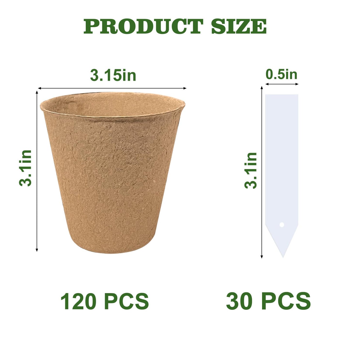 INCIKITI Biodegradable Peat Pots for Seedling - 120 Pack 3.15 inch Biodegradable Plant Seed Starters Kits with 30 Plant Labels, Garden Germination Nursery Pots for Flower Vegetable Seed Germination