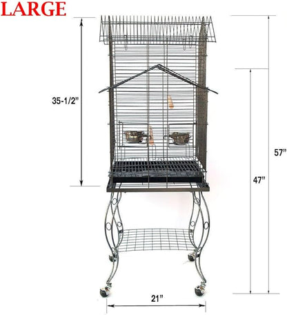 20-Inch Pagoda Roof Top Parrot Lovebird Cockatiel Cockatiels Parakeets Home House Cage with Removable Rolling Stand