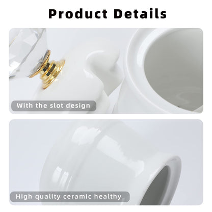 ONTUBE Ceramics Sugar Bowl with Crystal Lid and Spoon 12oz, Gold