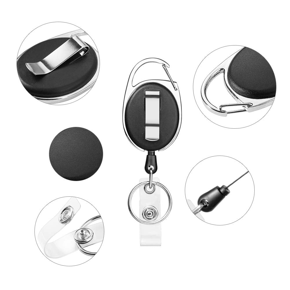 Retractable Badge Holder with Carabiner Reel Clip and Key Ring for ID Card Key Keychain Holders Black 10 Pieces by Moever