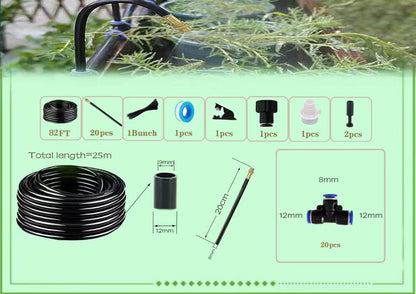 Drip Irrigation Kit Automatic Watering System for Potted Plants, 360 Degree Adjustable Copper Micro Sprinklers, Quick Connect Tubing Fittings for Garden, Lawn, Patio, Balcony (82 FT)