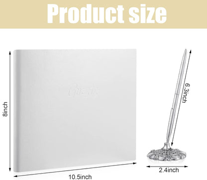 Leather Guest Book and Pen Stand Set, 10.5" x 8" Embossed Guests Sign in Book Registry Book for Funeral, Wedding Reception, Vacation Homes and Events, 80 Sheets (White)