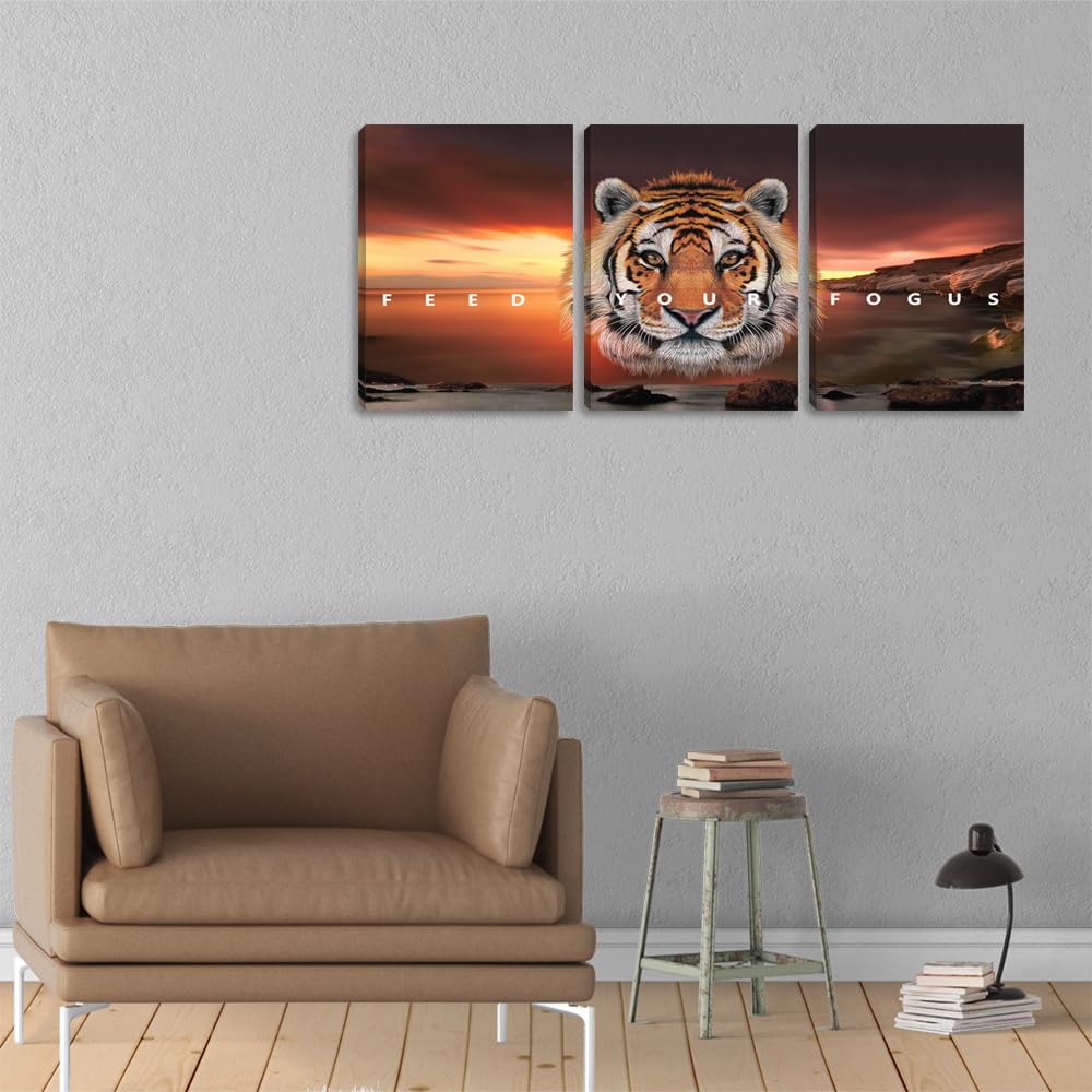 Motivational Wall Art Canvas Posters Prints 3 Pieces Yellow Tiger Wall Art Inspirational Entrepreneur Quote Office Wall Decor Canvas Art Motivation Painting Artwork Office Decoration(36''Wx 16''H)